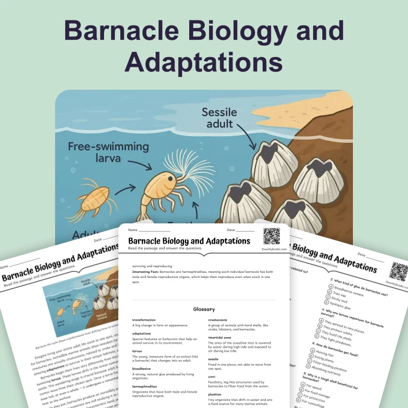 Barnacle Biology and Adaptations — science — reading comprehension for Grade 6, page 1 of 4