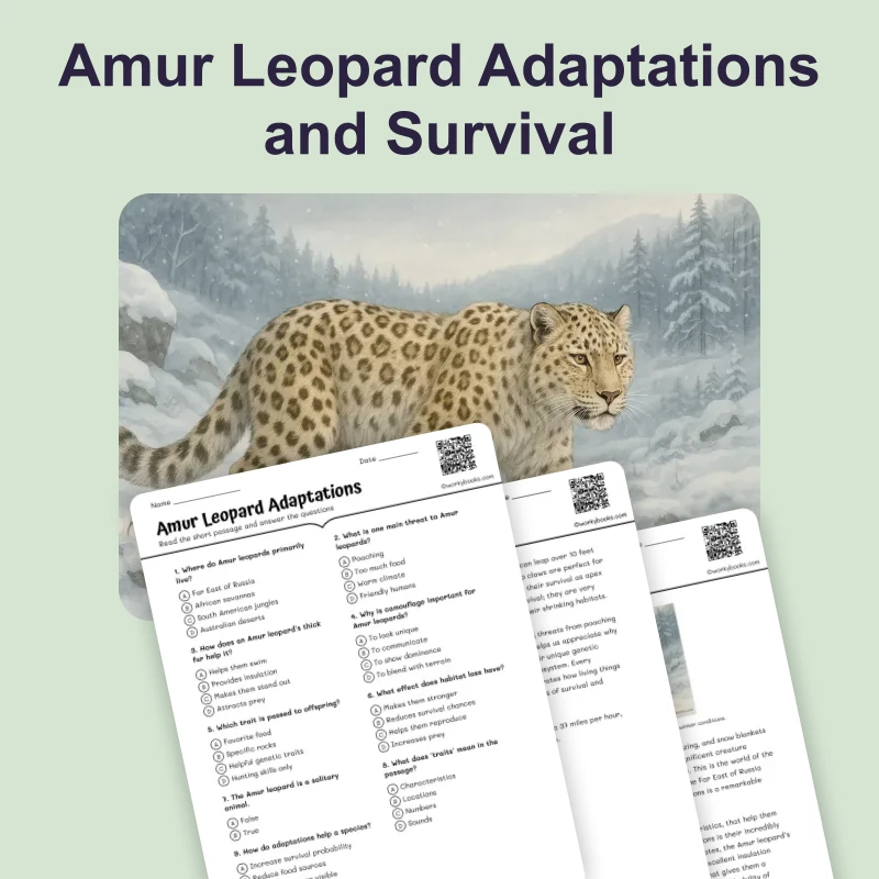 Amur Leopard Adaptations — science — reading comprehension for Grade 6, page 1 of 4
