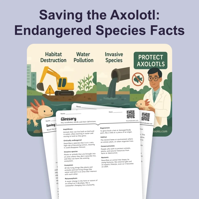 Saving the Axolotl: Endangered Species Facts — science — reading comprehension for Grade 6, page 1 of 4