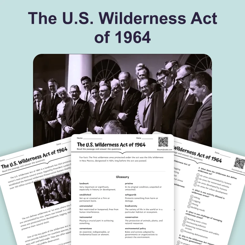 U.S. Wilderness Act of 1964 — ela — reading comprehension for Grade 6, Grade 7, Grade 8, Grade 9, page 1 of 4