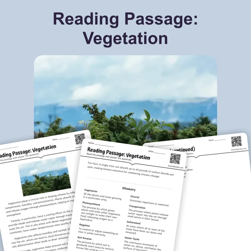 Vegetation and Climate — ela — reading comprehension for Grade 5, Grade 6, Grade 7, Grade 8, page 1 of 4