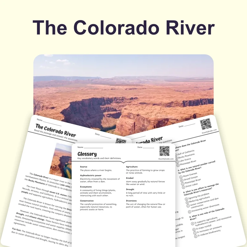 Colorado River — ela — reading comprehension for Grade 5, Grade 6, Grade 7, Grade 8, page 1 of 4