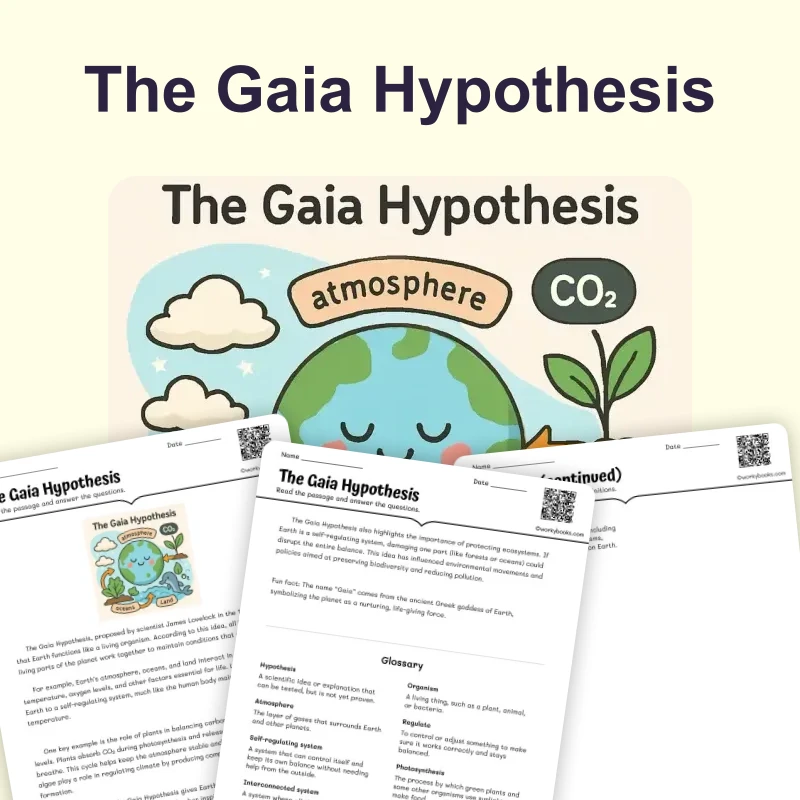 The Gaia Hypothesis — ela — reading comprehension for Grade 5, Grade 6, Grade 7, Grade 8, page 1 of 4