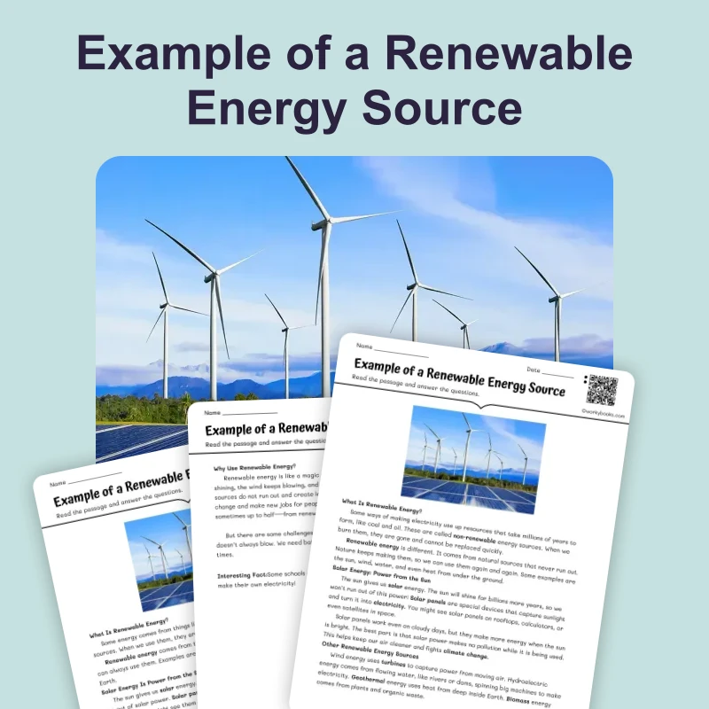 Can you give an example of a renewable energy source? — ela — reading comprehension for Grade 2, Grade 3, Grade 4, page 1 of 4