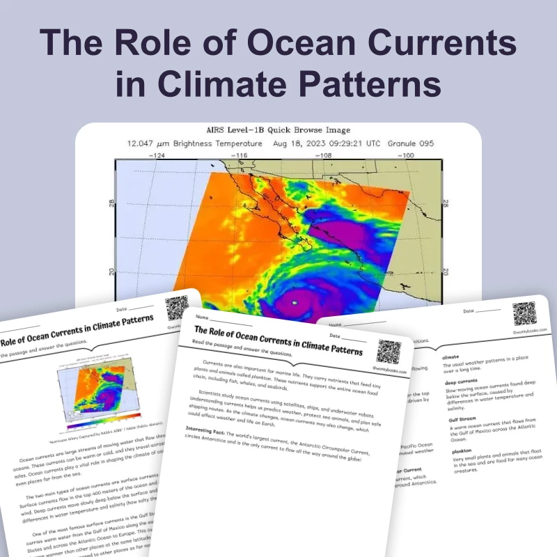 The Role of Ocean Currents in Climate Patterns — science — reading comprehension for Grade 5, Grade 6, Grade 7, Grade 8, page 1 of 4