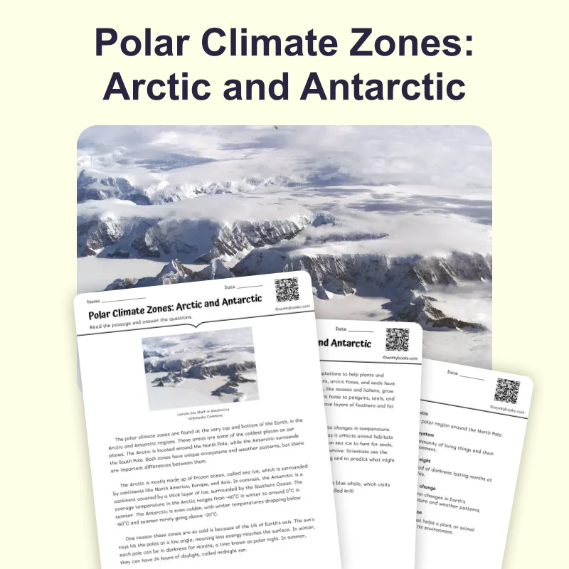 Polar Climate Zones: Arctic and Antarctic — science — reading comprehension for Grade 5, Grade 6, Grade 7, Grade 8, page 1 of 4