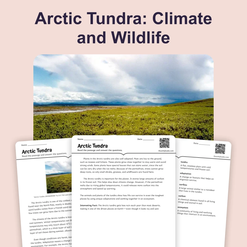 Arctic Tundra — science — reading comprehension for Grade 5, Grade 6, Grade 7, Grade 8, page 1 of 4