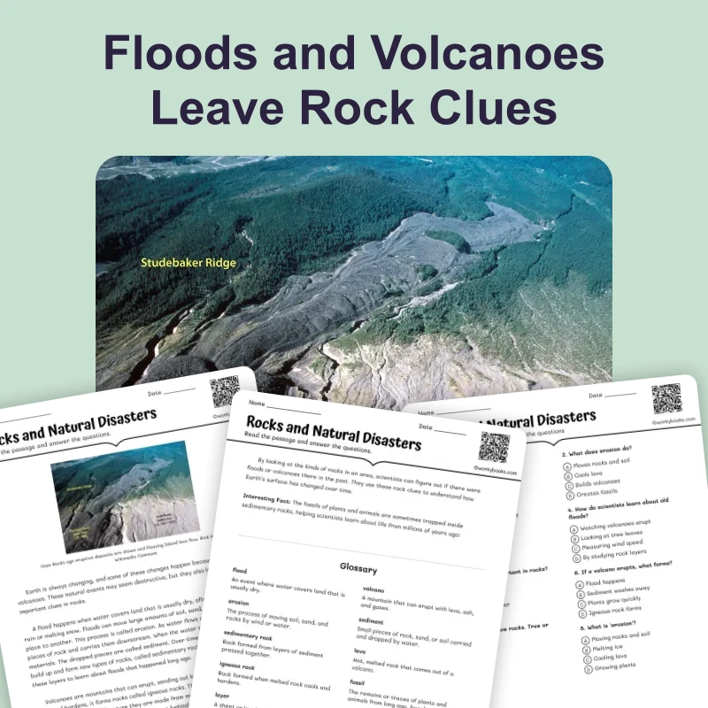 Rocks and Natural Disasters — science — reading comprehension for Grade 3, Grade 4, Grade 5, Grade 6, page 1 of 4