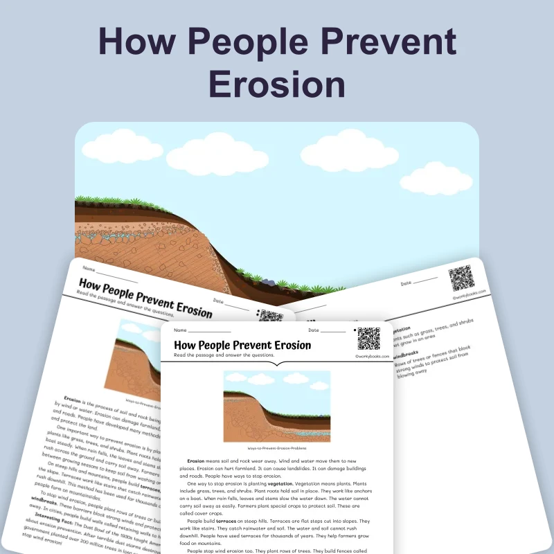 How People Prevent Erosion — science — reading comprehension for Grade 3, Grade 4, Grade 5, Grade 6, page 1 of 4