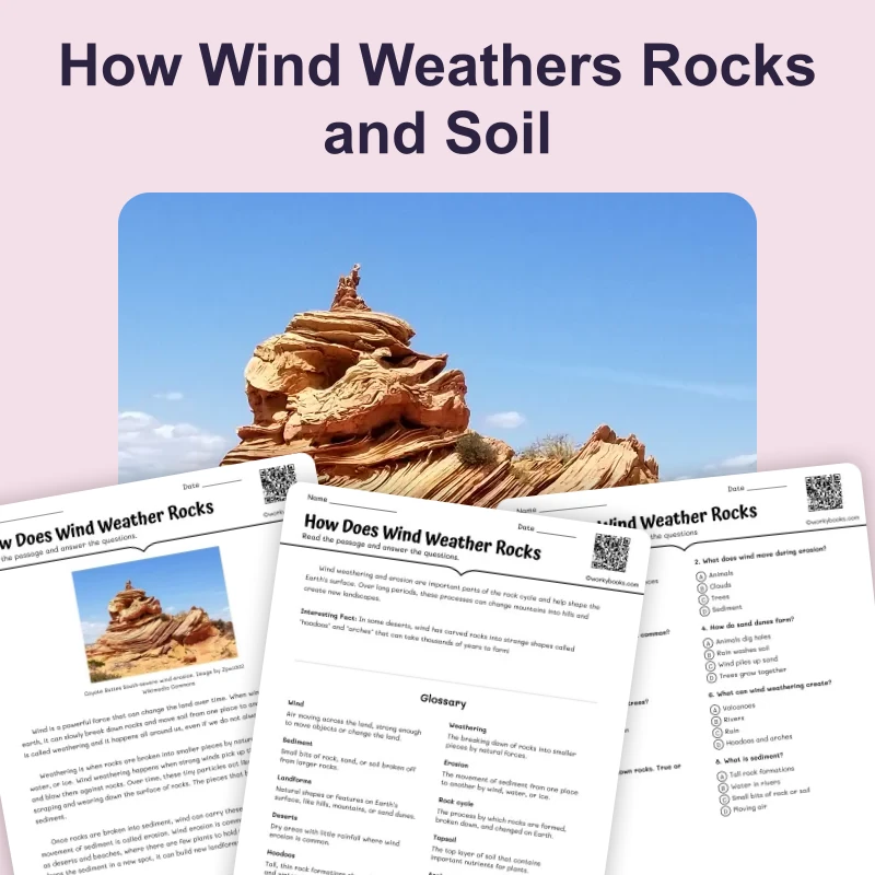 How Does Wind Weather Rocks — science — reading comprehension for Grade 3, Grade 4, Grade 5, Grade 6, page 1 of 4