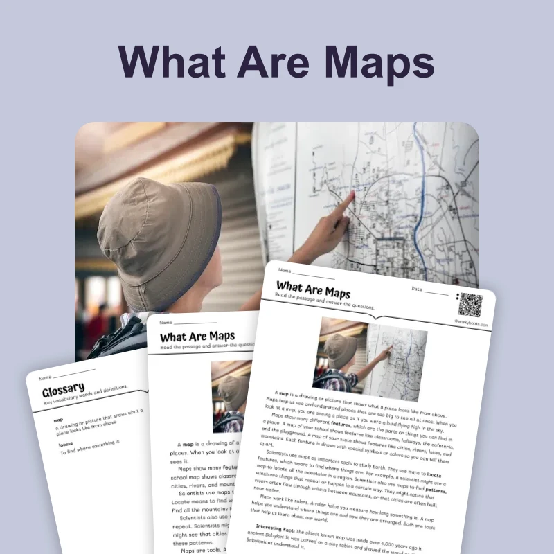What Are Maps — science — reading comprehension for Grade 3, Grade 4, Grade 5, page 1 of 4