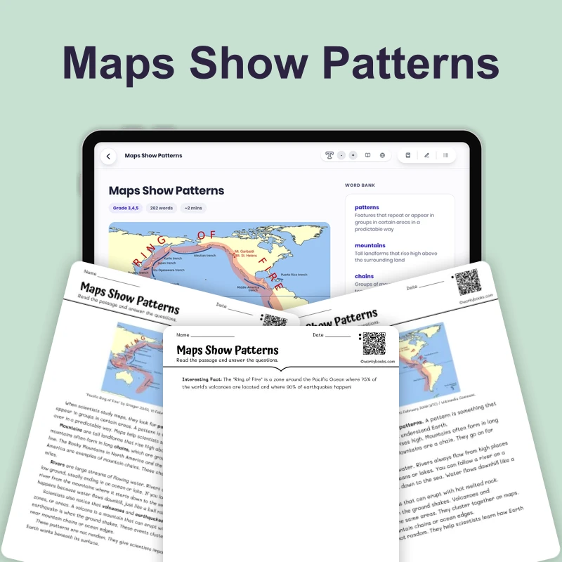 Maps Show Patterns — science — reading comprehension for Grade 3, Grade 4, Grade 5, page 1 of 4