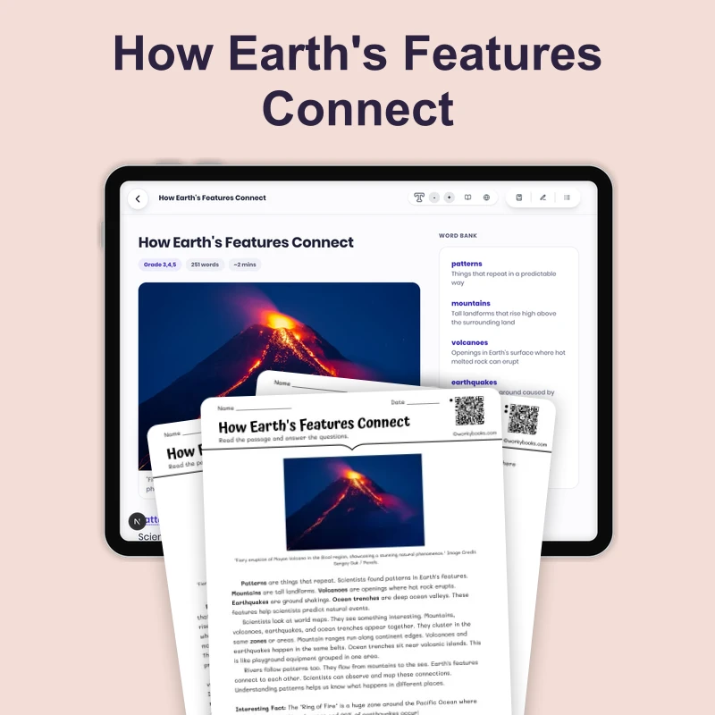 How Earth's Features Connect — science — reading comprehension for Grade 3, Grade 4, Grade 6, page 1 of 4