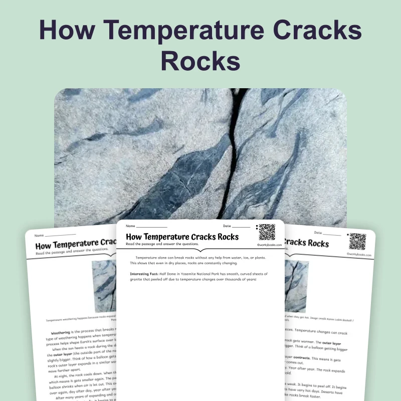 How Temperature Cracks Rocks — science — reading comprehension for Grade 3, Grade 4, Grade 5, page 1 of 4