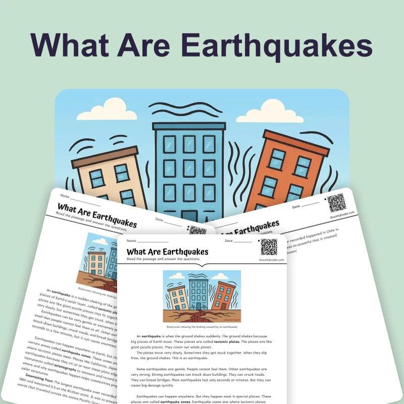 What Are Earthquakes — science — reading comprehension for Grade 3, Grade 4, Grade 5, page 1 of 4