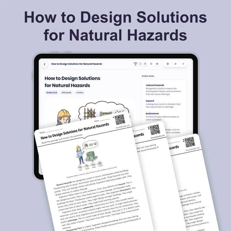 How to Design Solutions for Natural Hazards — science — reading comprehension for Grade 3, Grade 4, Grade 5, page 1 of 4