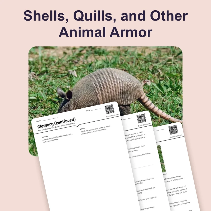 Animals with Armor — science — reading comprehension for Grade 3, Grade 4, Grade 5, Grade 6, page 1 of 4