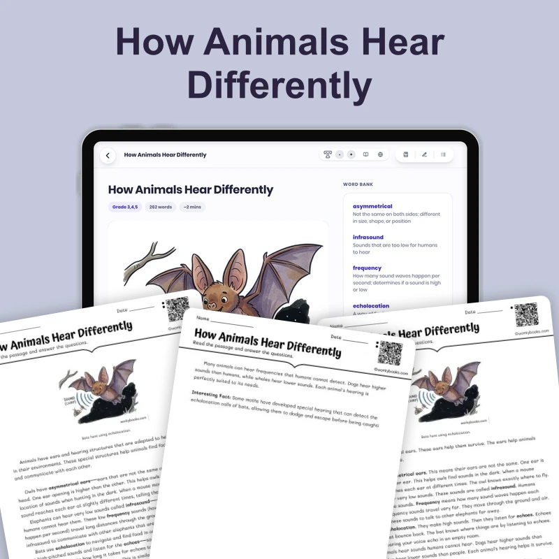 How Animals Hear Differently — science — reading comprehension for Grade 3, Grade 4, Grade 5, page 1 of 4