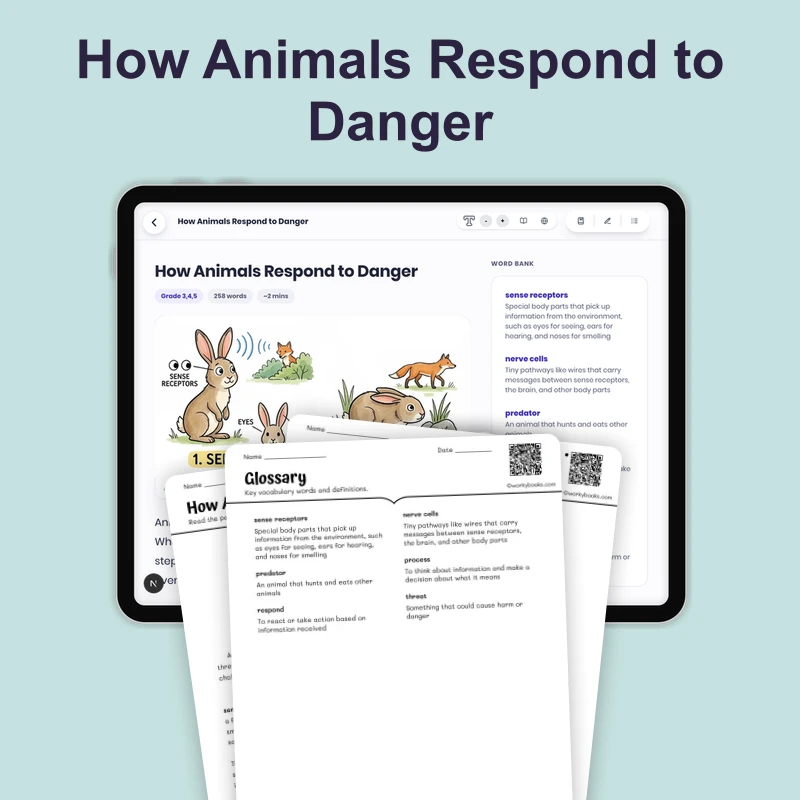 How Animals Respond to Danger — science — reading comprehension for Grade 3, Grade 4, Grade 5, page 1 of 4