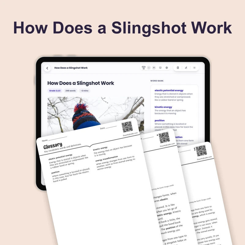 How Does a Slingshot Work — science — reading comprehension for Grade 3, Grade 4, Grade 5, page 1 of 4
