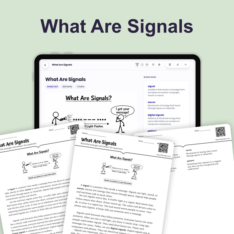 What Are Signals — science — reading comprehension for Grade 3, Grade 4, Grade 5, page 1 of 4
