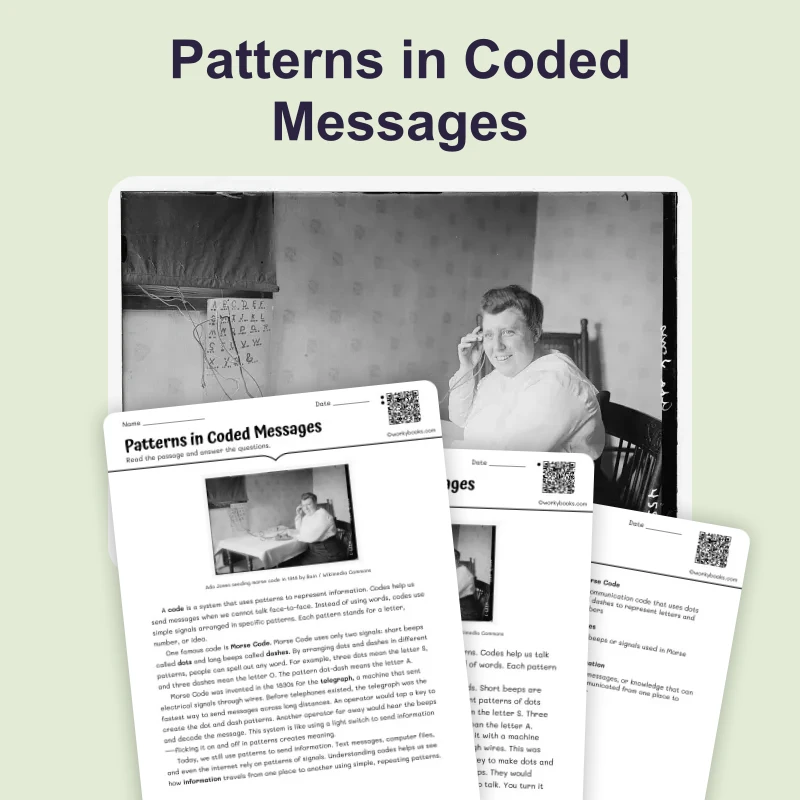 Patterns in Coded Messages — science — reading comprehension for Grade 3, Grade 4, Grade 5, page 1 of 4