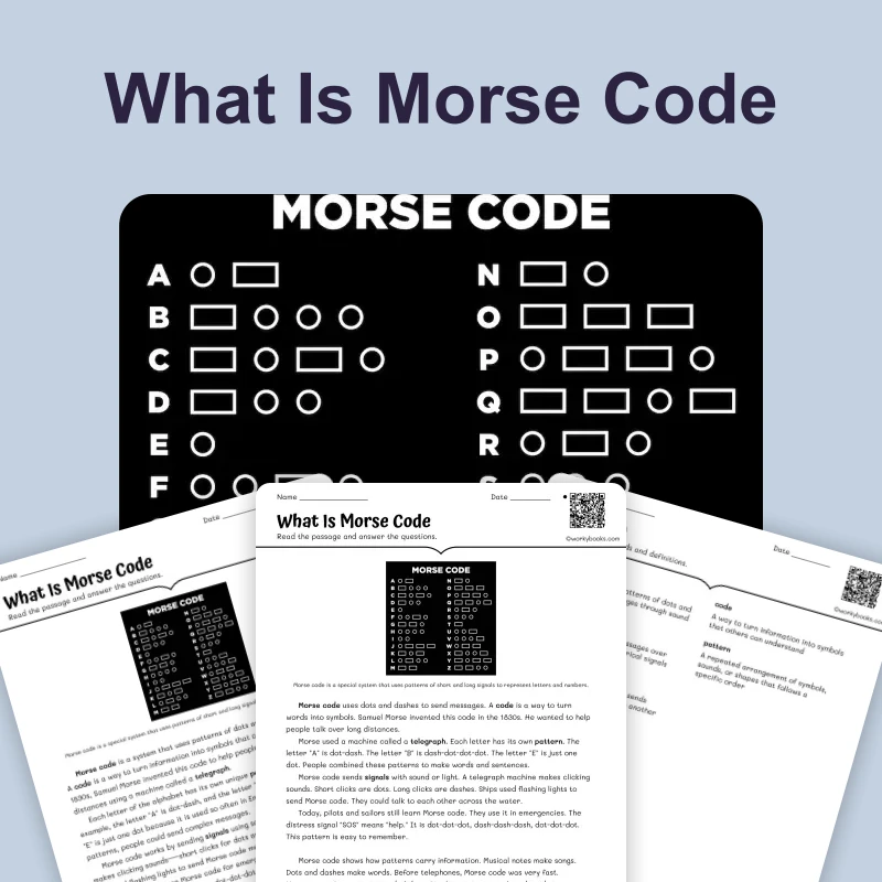 What Is Morse Code — science — reading comprehension for Grade 3, Grade 4, Grade 5, page 1 of 4