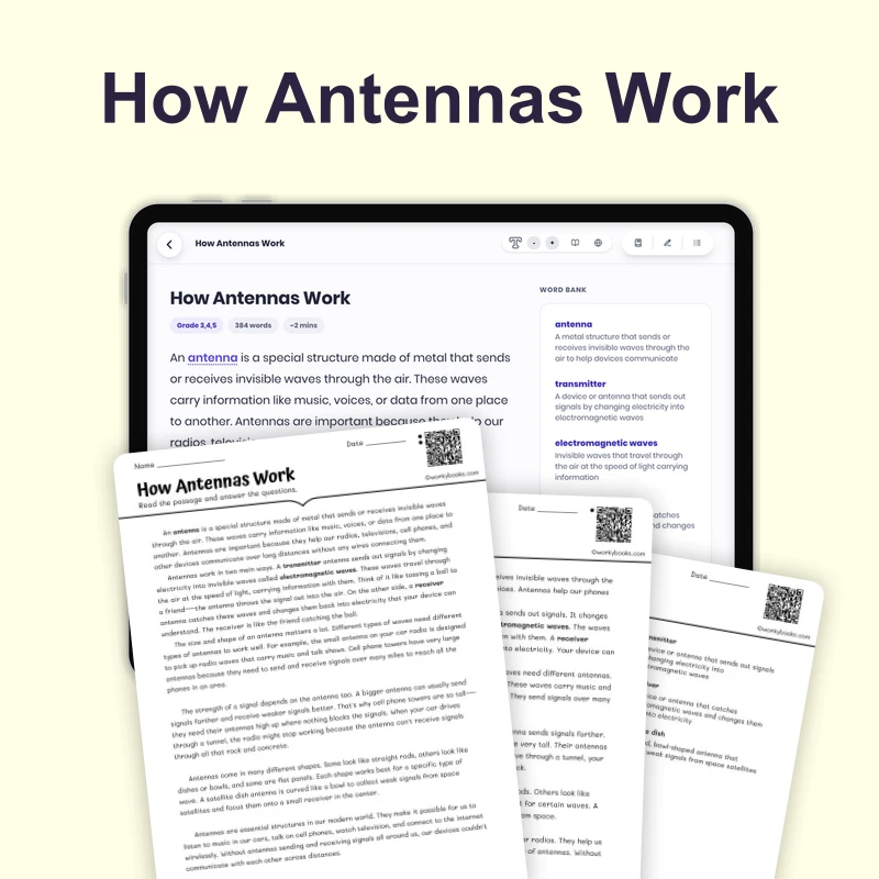 How Antennas Work — science — reading comprehension for Grade 3, Grade 4, Grade 5, page 1 of 4