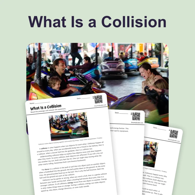 What Is a Collision — science — reading comprehension for Grade 3, Grade 4, Grade 5, page 1 of 4