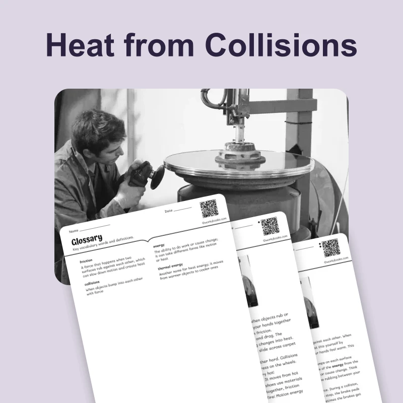 Heat from Collisions — science — reading comprehension for Grade 3, Grade 4, Grade 5, page 1 of 4