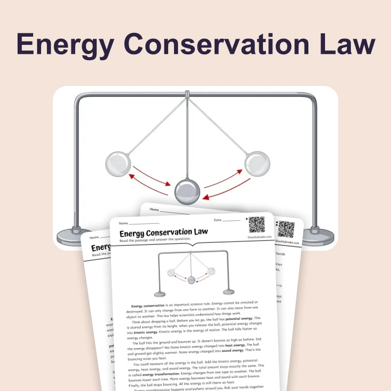 Energy Conservation Law — science — reading comprehension for Grade 3, Grade 4, Grade 5, page 1 of 4