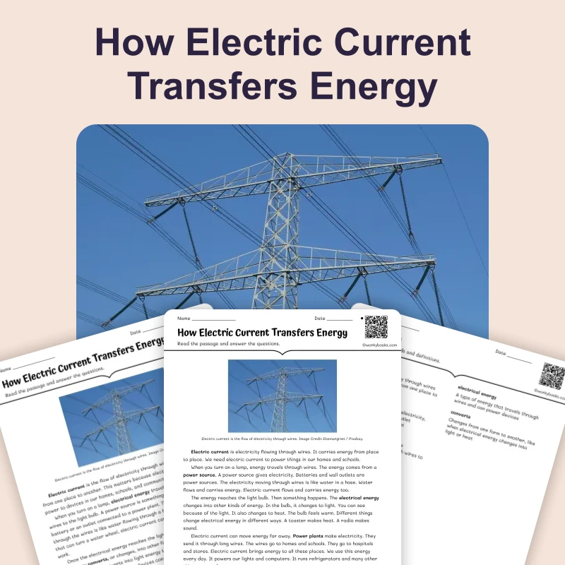 How Electric Current Transfers Energy — science — reading comprehension for Grade 3, Grade 4, Grade 5, page 1 of 4