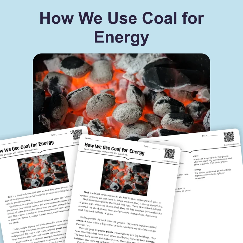 How We Use Coal for Energy — science — reading comprehension for Grade 3, Grade 4, Grade 5, page 1 of 4