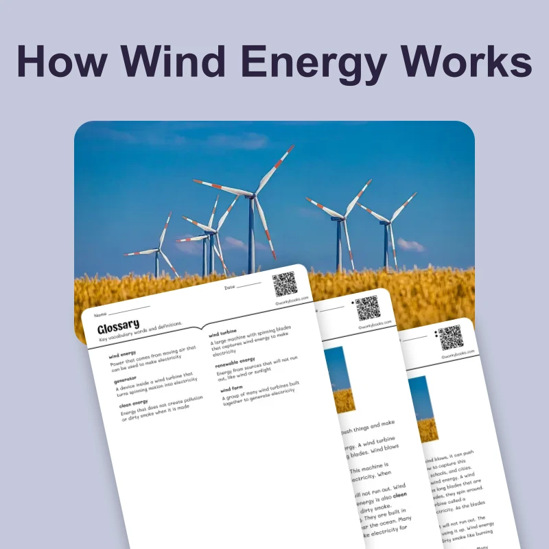 How Wind Energy Works — science — reading comprehension for Grade 3, Grade 4, Grade 5, page 1 of 4