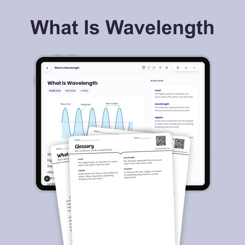 What Is Wavelength — science — reading comprehension for Grade 3, Grade 4, Grade 5, page 1 of 4