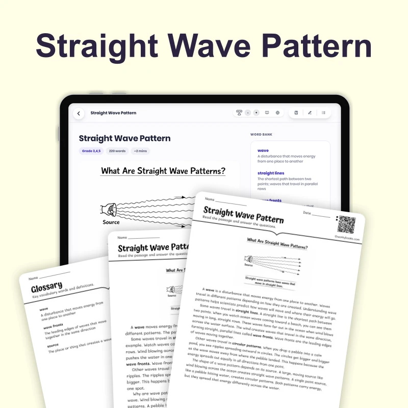 Straight Wave Pattern — science — reading comprehension for Grade 3, Grade 4, Grade 5, page 1 of 4