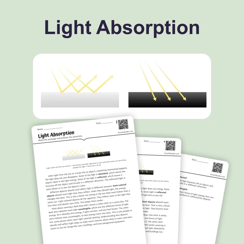 Light Absorption — science — reading comprehension for Grade 3, Grade 4, Grade 5, page 1 of 4