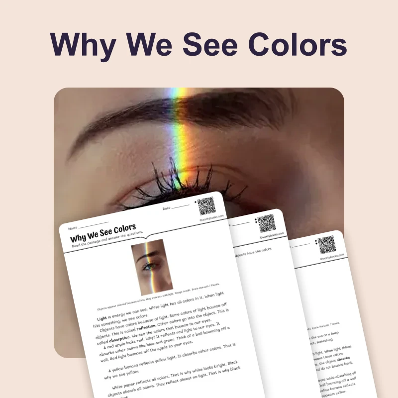 Why We See Colors — science — reading comprehension for Grade 3, Grade 4, Grade 5, page 1 of 4