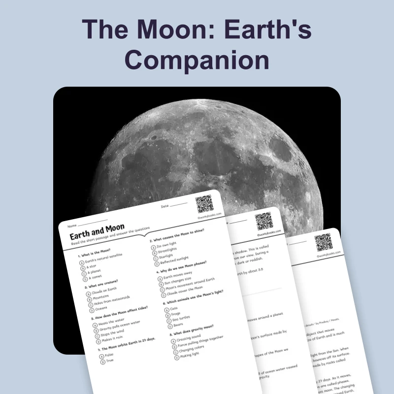 Earth's Moon Facts — science — reading comprehension for Grade 3, Grade 4, Grade 5, Grade 6, page 1 of 4