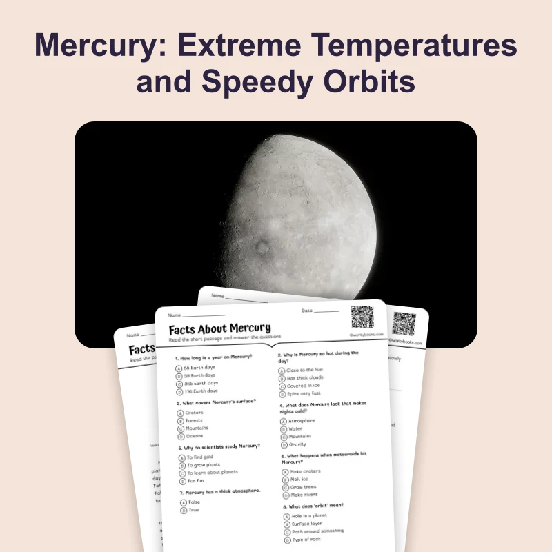 Mercury: The Smallest Planet — science — reading comprehension for Grade 3, Grade 4, Grade 5, Grade 6, page 1 of 4