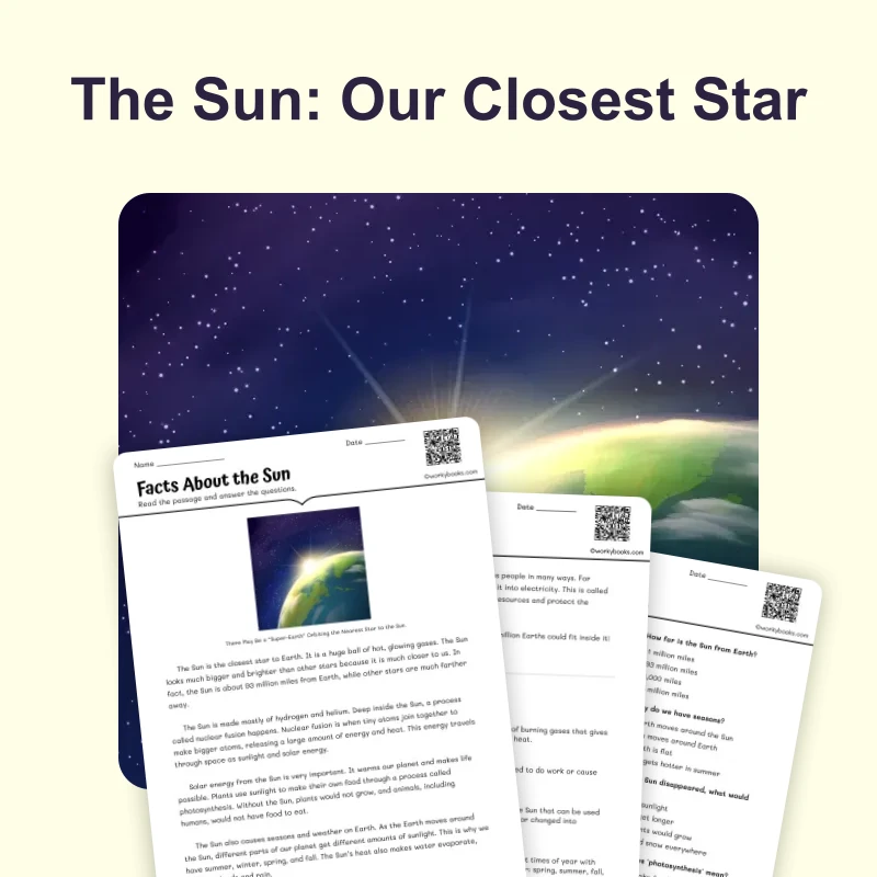 Facts About the Sun — science — reading comprehension for Grade 3, Grade 4, Grade 5, Grade 6, page 1 of 4