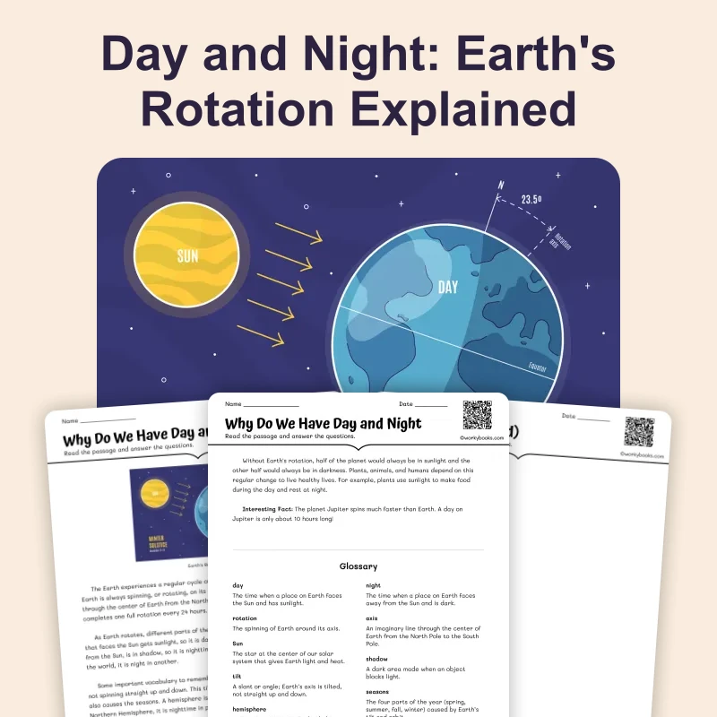 Why Do We Have Day and Night — science — reading comprehension for Grade 3, Grade 4, Grade 5, Grade 6, page 1 of 4
