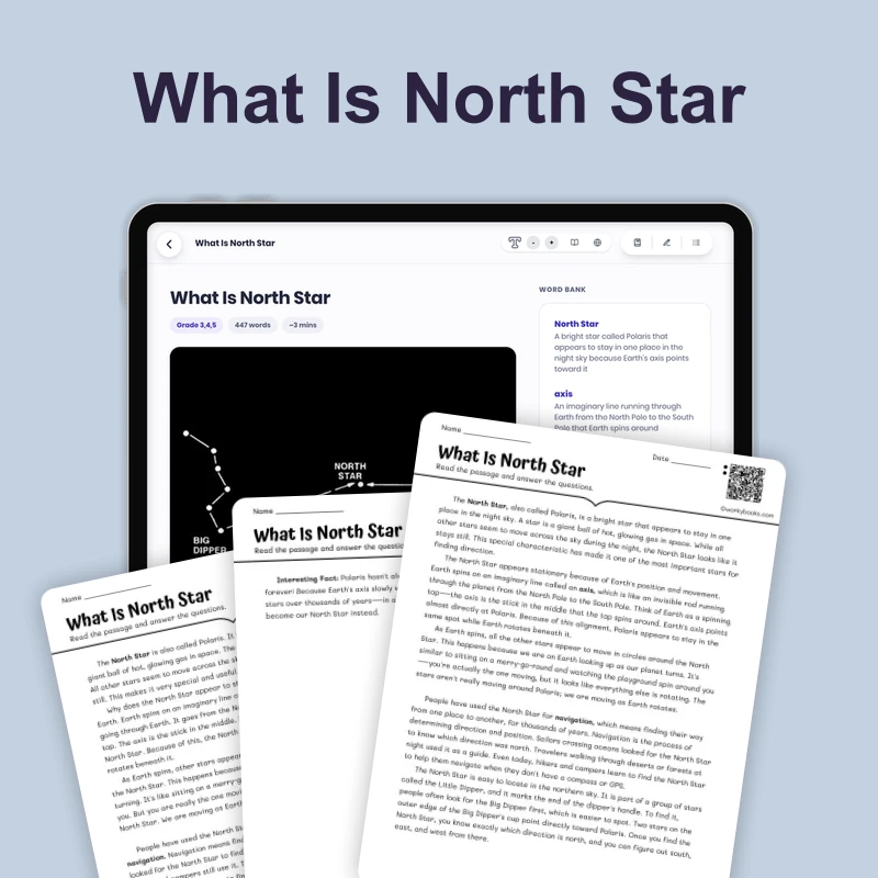 What Is North Star — science — reading comprehension for Grade 4, Grade 5, Grade 6, page 1 of 4