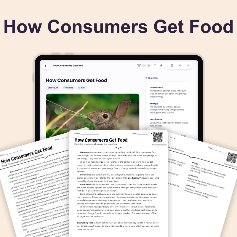 How Consumers Get Food — science — reading comprehension for Grade 4, Grade 5, Grade 6, page 1 of 4