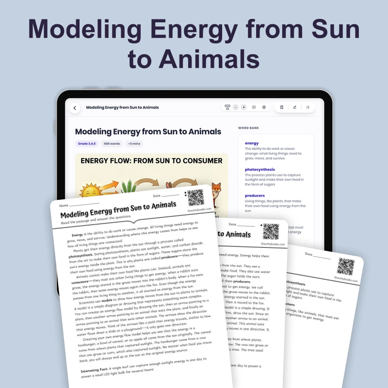 Tracing Food Energy Back to the Sun — science — reading comprehension for Grade 4, Grade 5, Grade 6, page 1 of 4
