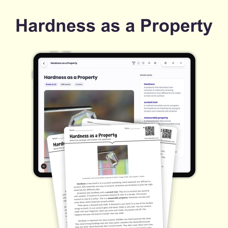 Hardness as a Property — science — reading comprehension for Grade 4, Grade 5, Grade 6, page 1 of 4