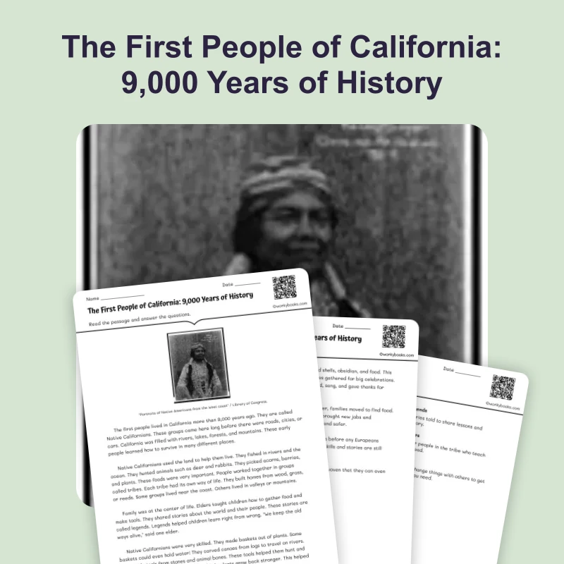 The First People of California — reading — reading comprehension for Grade 3, Grade 4, Grade 5, page 1 of 4