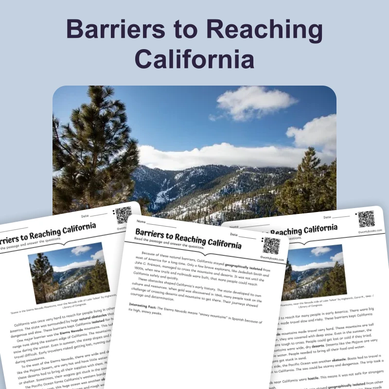 Barriers to Reaching California — ela — reading comprehension for Grade 3, Grade 4, Grade 5, page 1 of 4