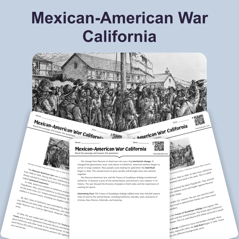 The Mexican-American War Comes to California — reading — reading comprehension for Grade 3, Grade 4, Grade 5, page 1 of 4