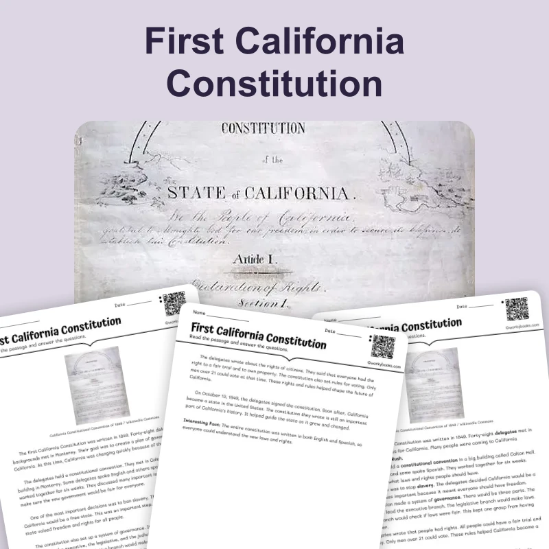 First California Constitution — ela — reading comprehension for Grade 3, Grade 4, Grade 5, page 1 of 4
